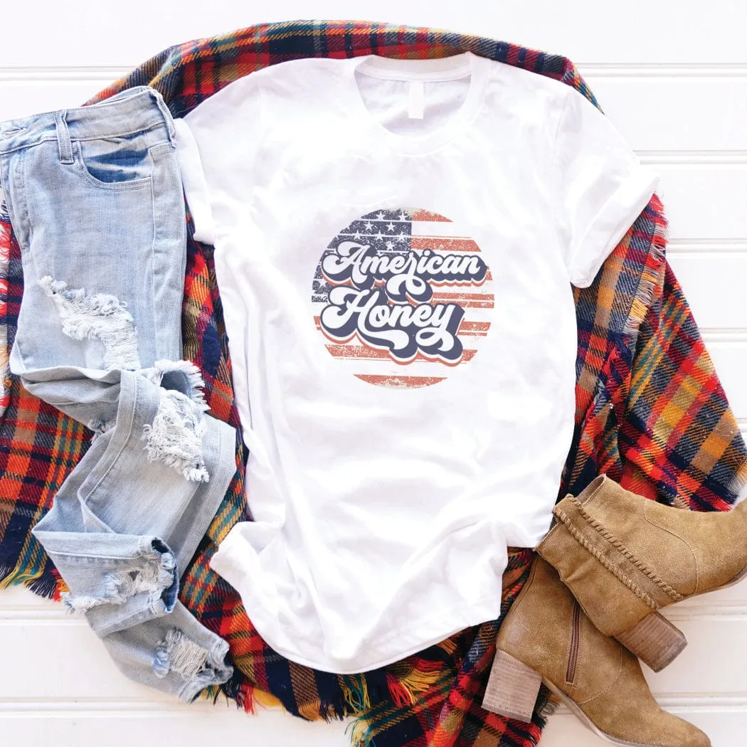 American Honey USA Flag Patriotic Graphic T-Shirt - WE174