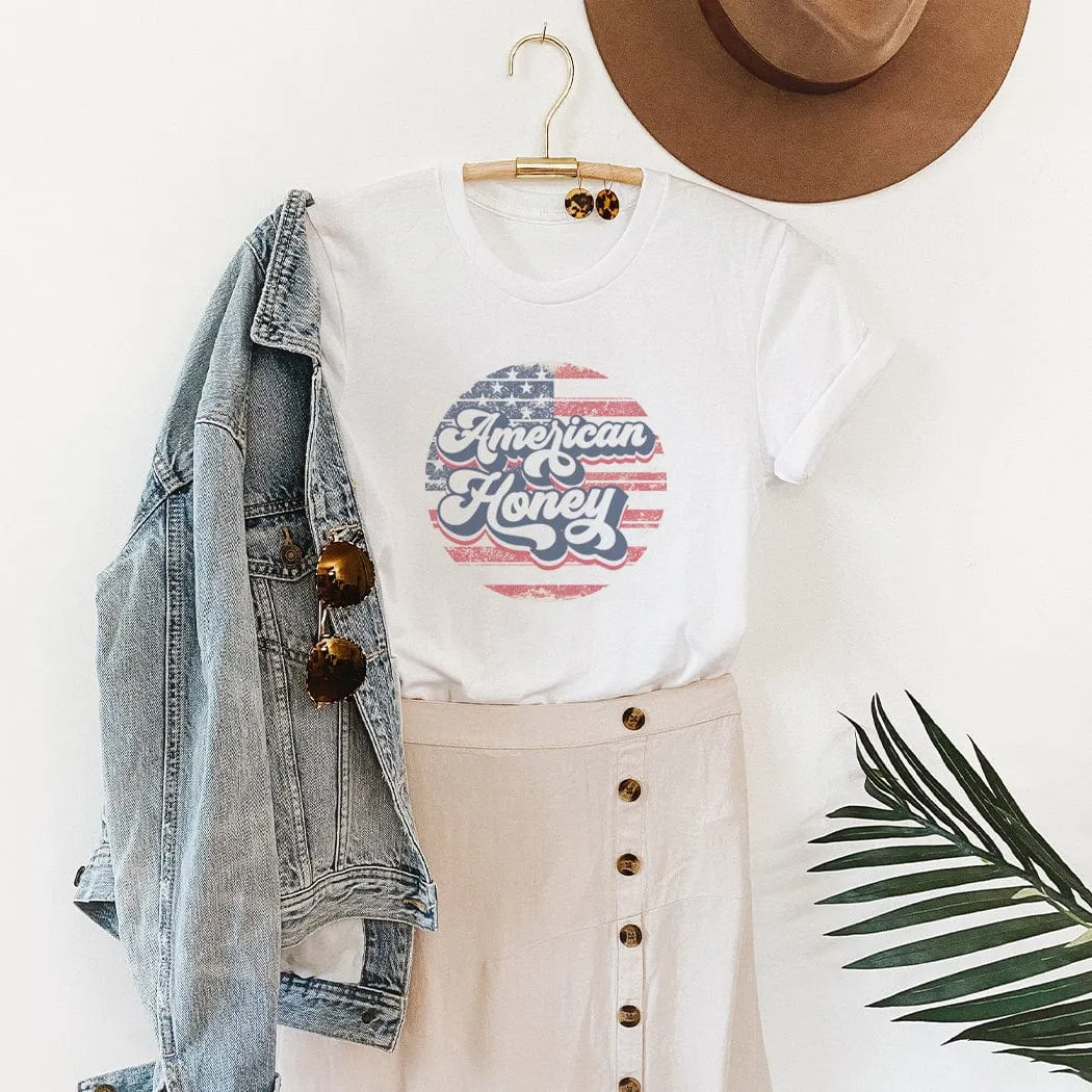 American Honey USA Flag Patriotic Graphic T-Shirt - WE174