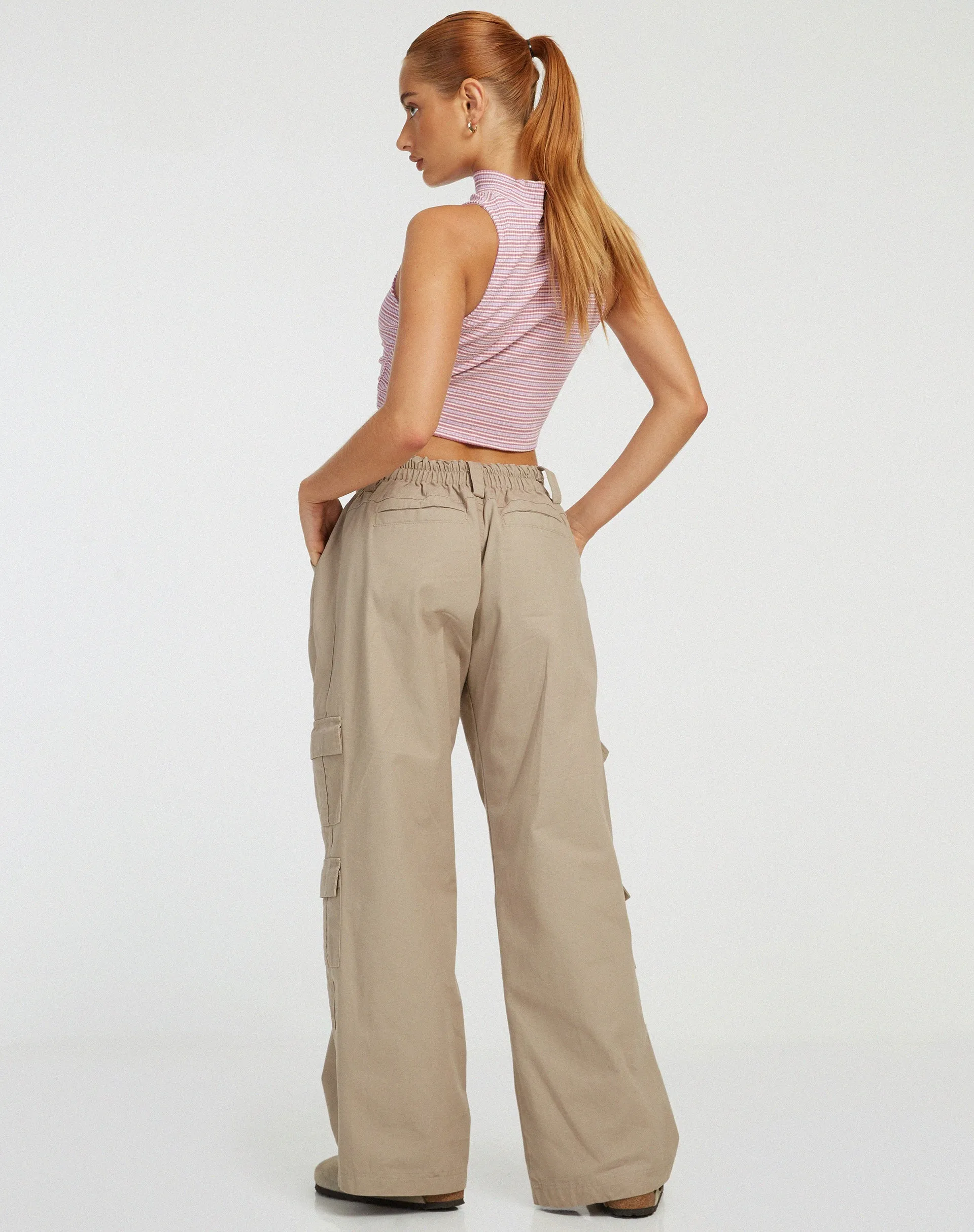 Azura Crop Top in Stripe Rib Purple and Brown
