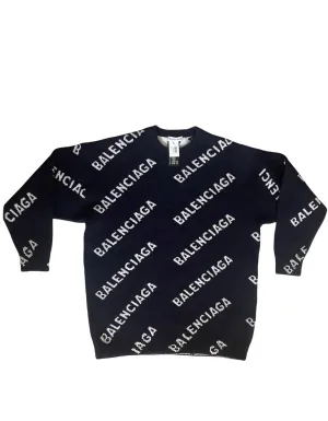 Balenciaga NWT Navy Wool Blend Logo Sweater sz L