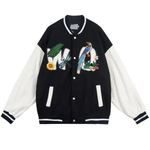 BLACK WHITE RETRO EMBROIDERED JACKET UB2703