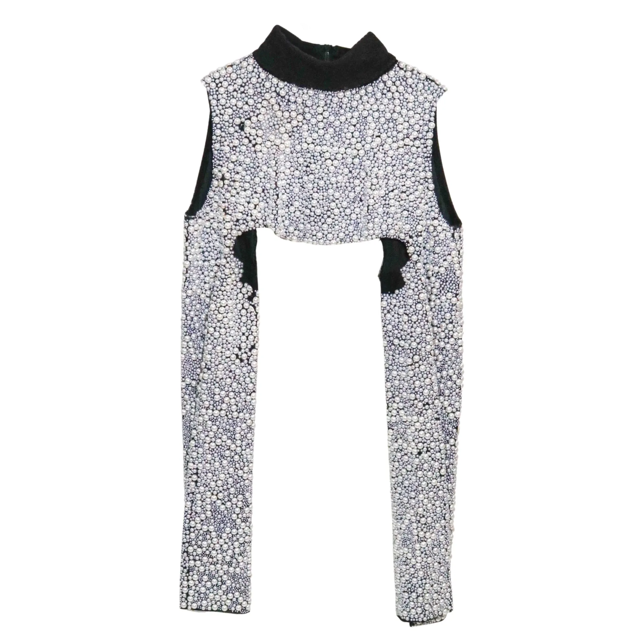 Boogie Black With White Pearls Crop Top