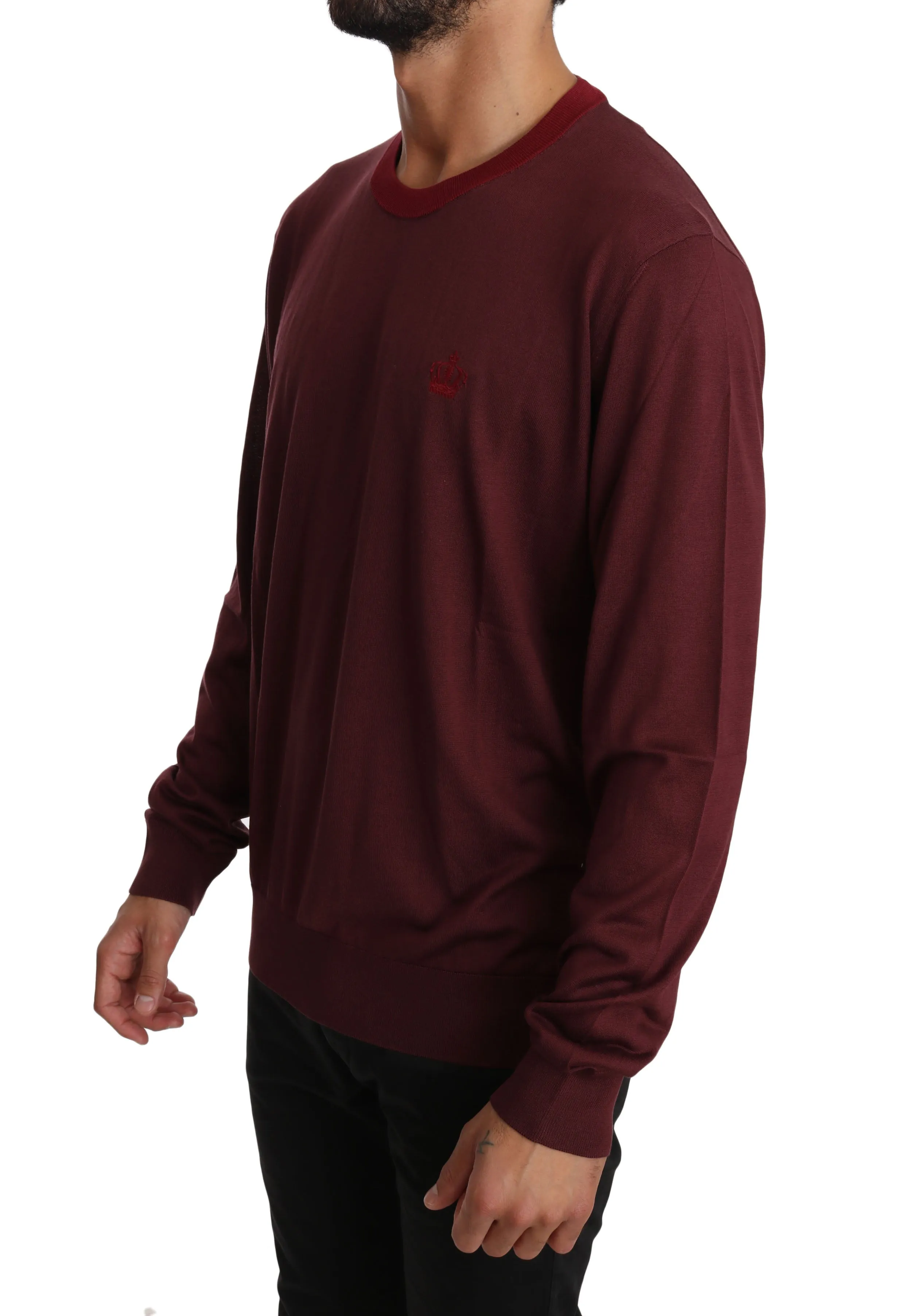 Bordeaux Silk Crewneck Crown Sweater