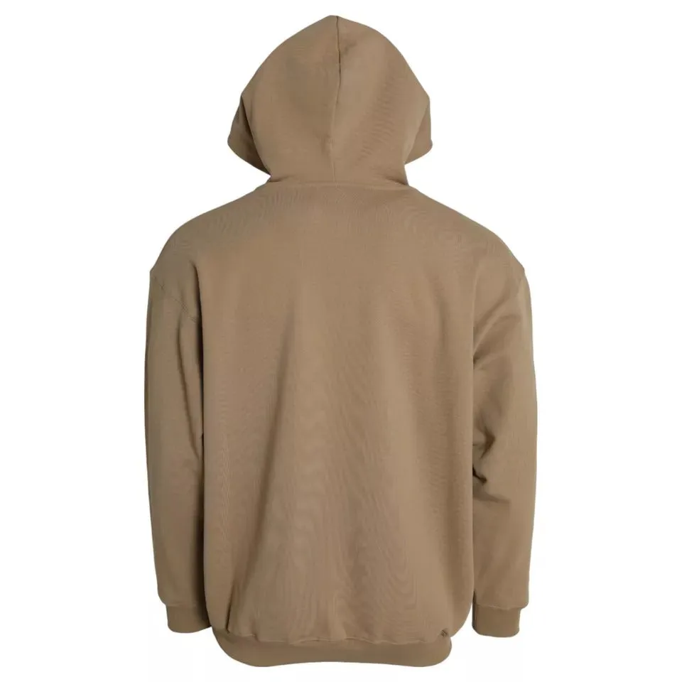 Brown Cotton Symbolic Molleton Bouclette Hooded Sweater