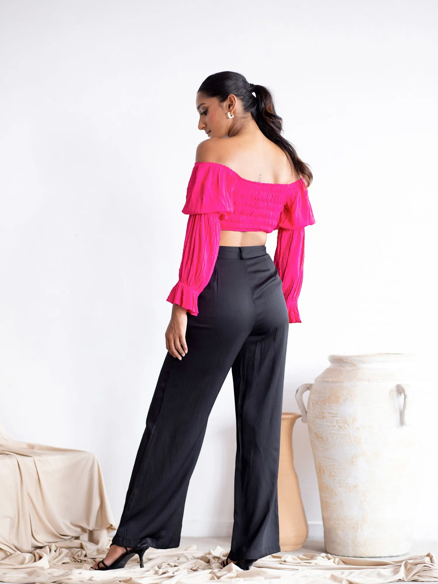 Bustier Detail Back smocked-Detail Crop Top