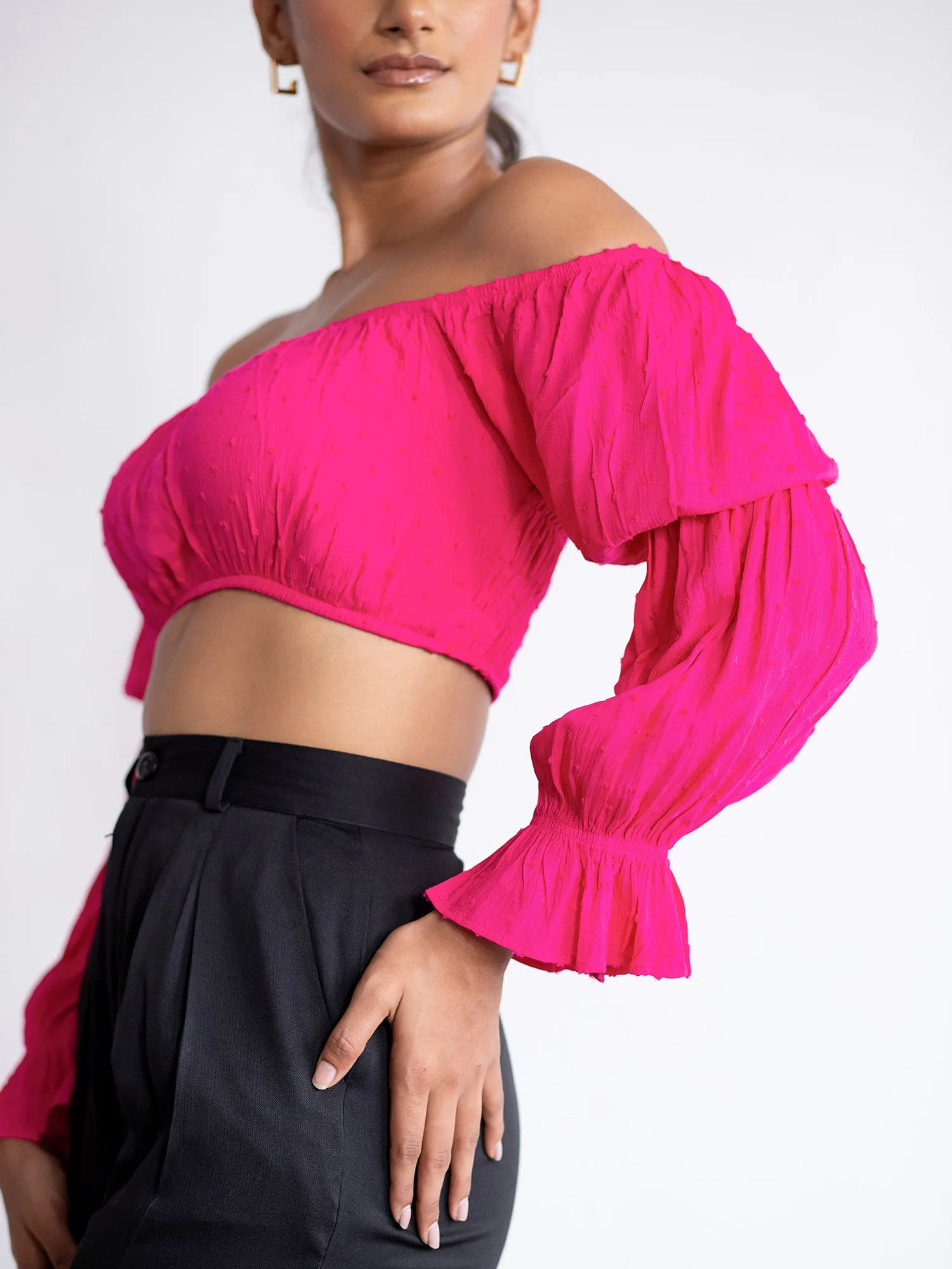 Bustier Detail Back smocked-Detail Crop Top