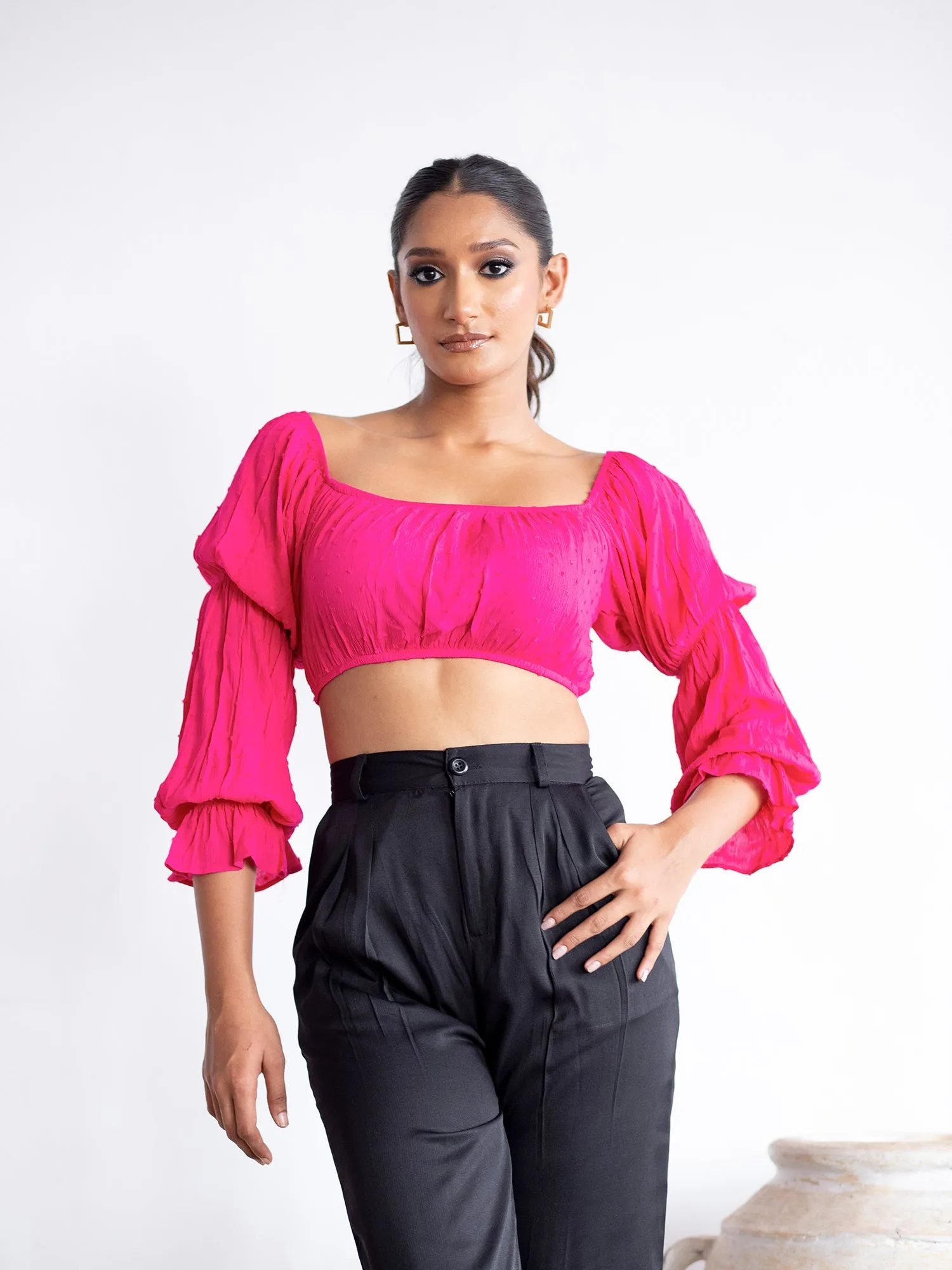 Bustier Detail Back smocked-Detail Crop Top