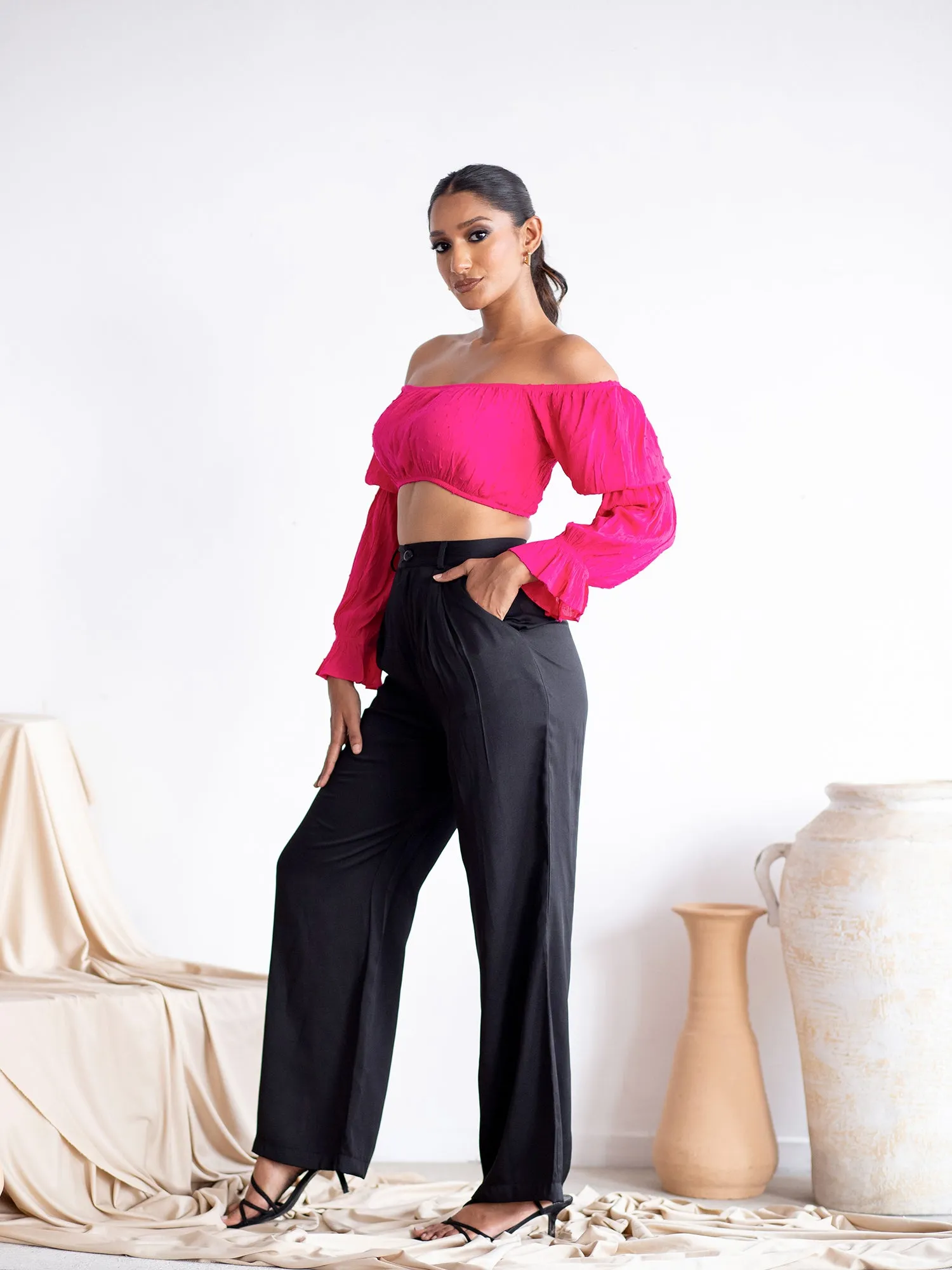 Bustier Detail Back smocked-Detail Crop Top