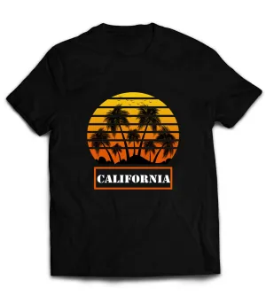 California Palm T-Shirt California  Palm Trees Sunset Birds Tshirt Cotton  by Market Trendz