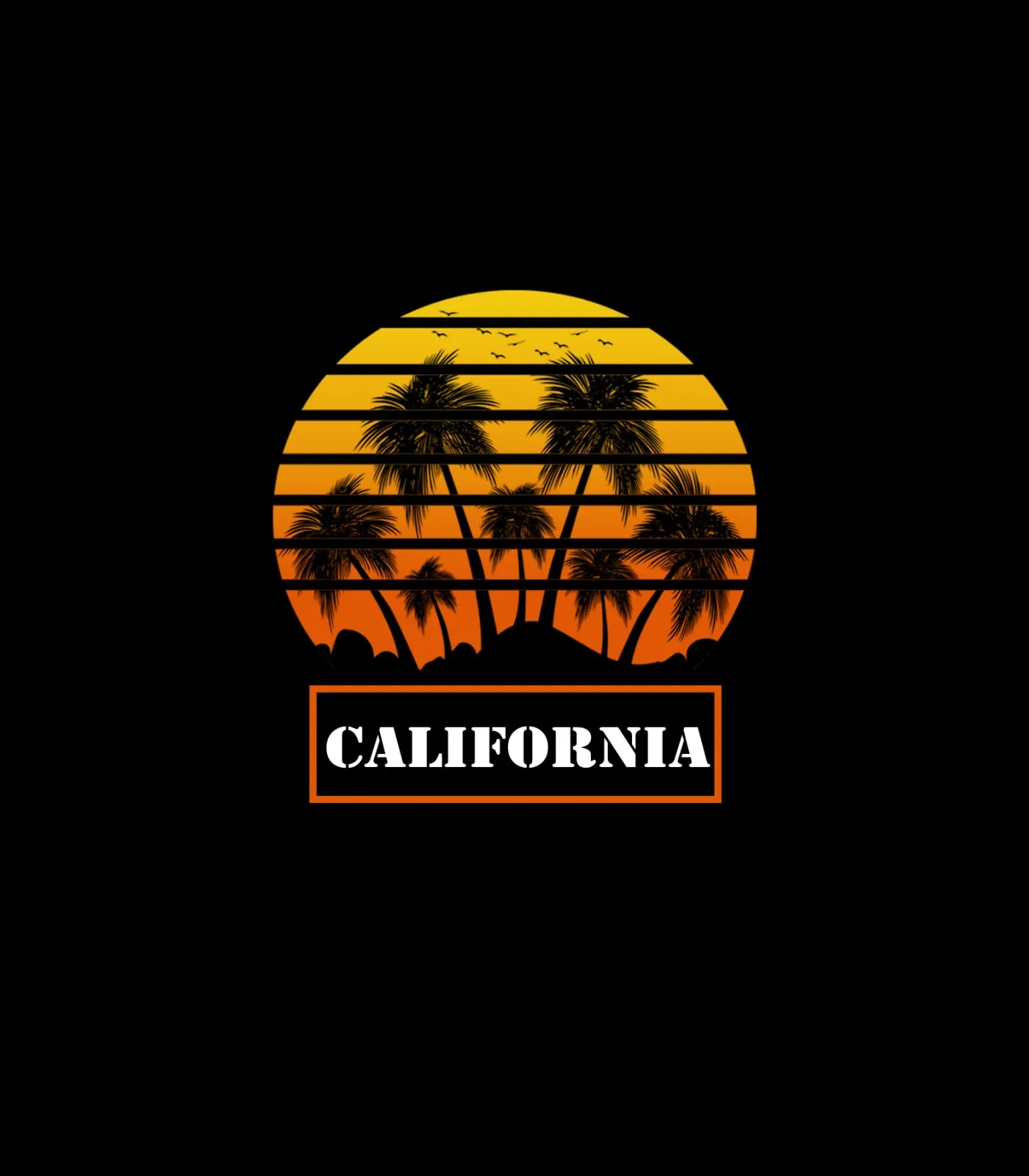 California Palm T-Shirt California  Palm Trees Sunset Birds Tshirt Cotton  by Market Trendz