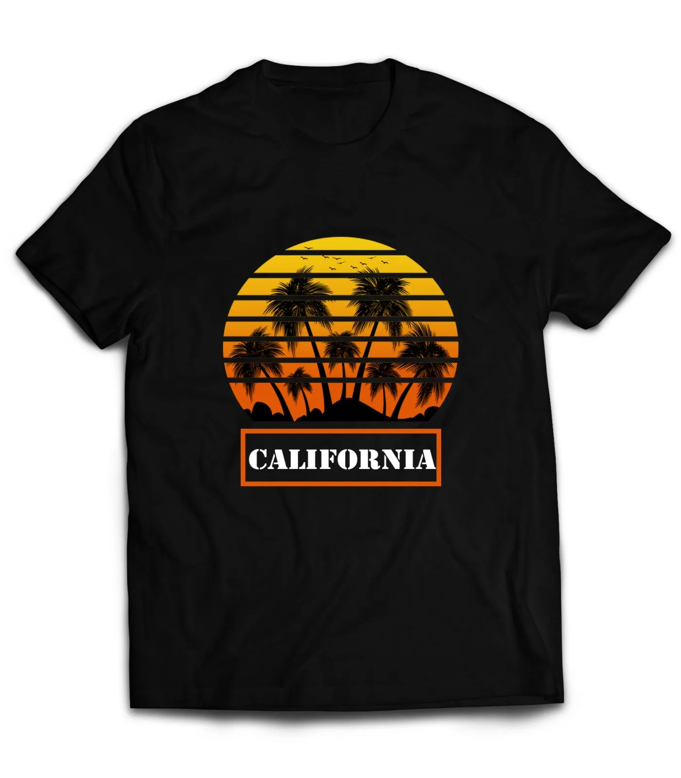 California Palm T-Shirt California  Palm Trees Sunset Birds Tshirt Cotton  by Market Trendz