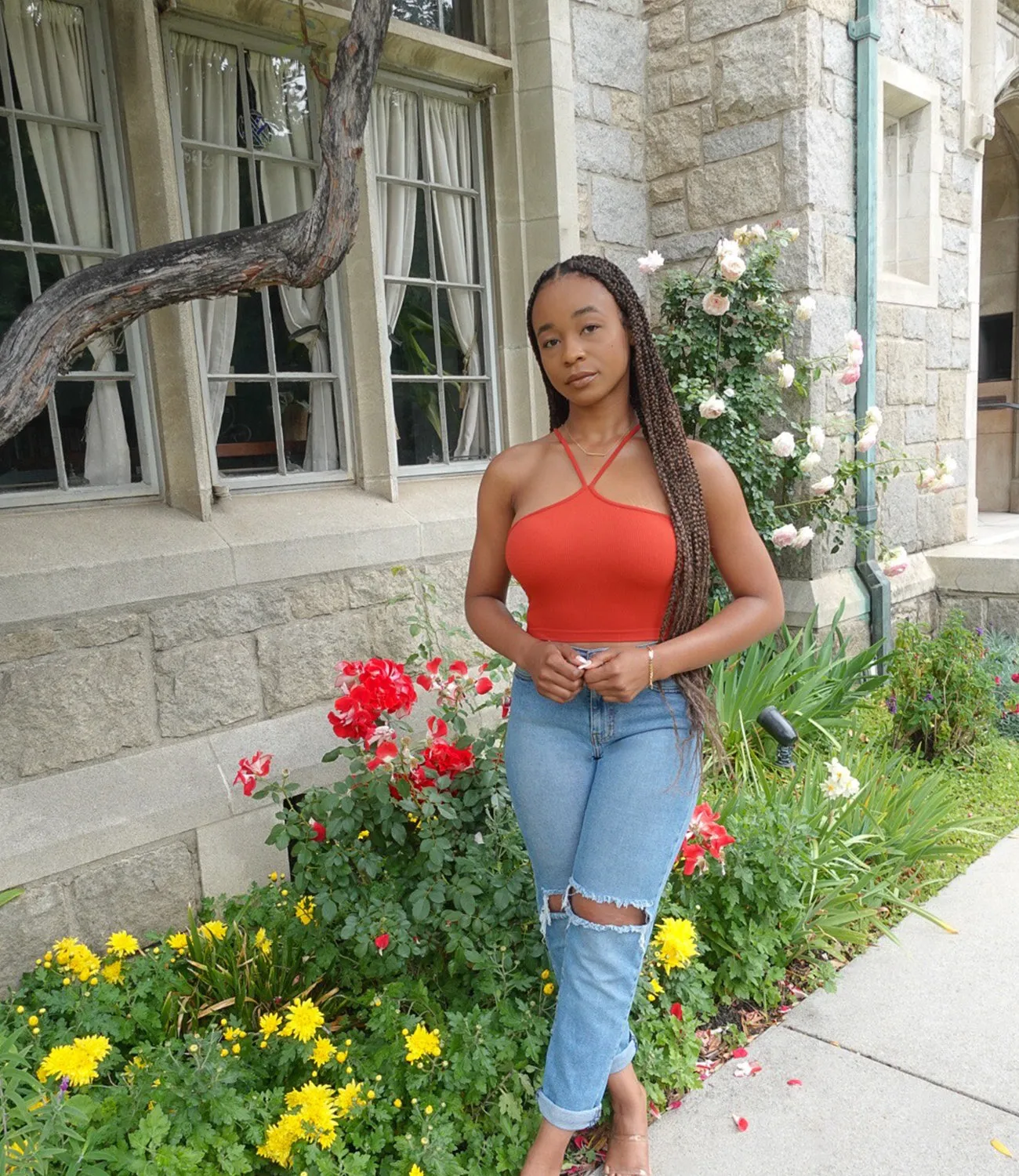 Center Split Ribbed Top(Red)