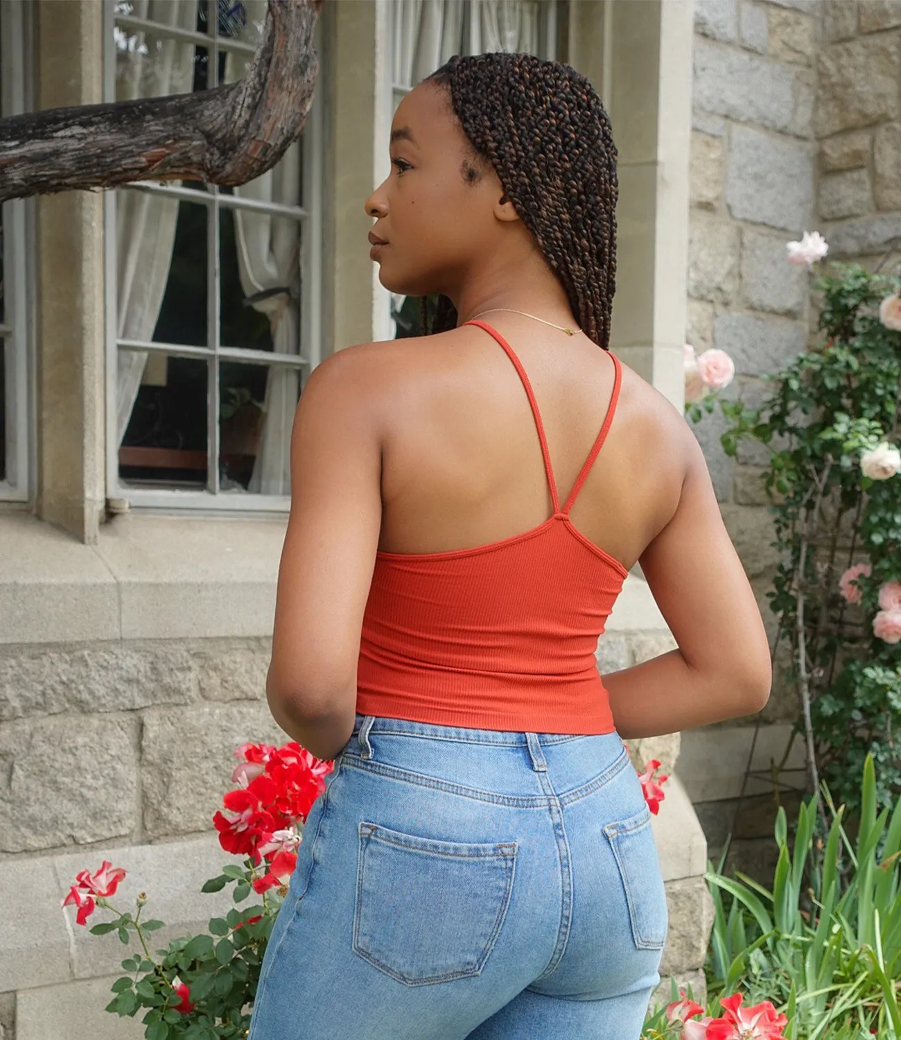 Center Split Ribbed Top(Red)