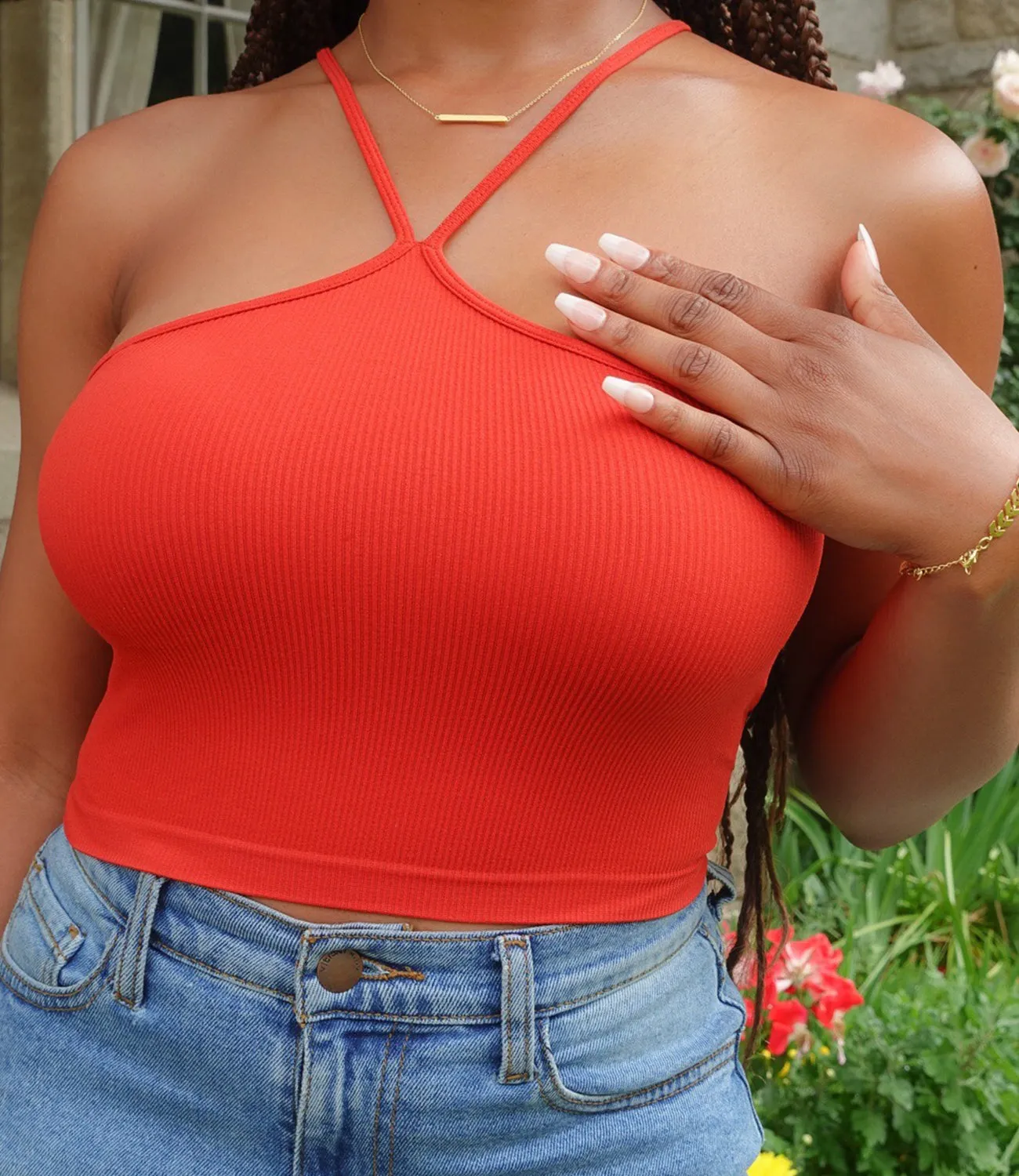 Center Split Ribbed Top(Red)
