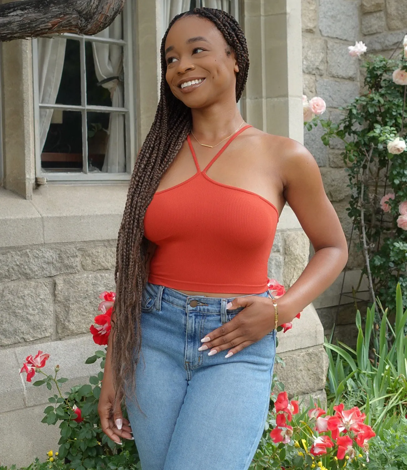 Center Split Ribbed Top(Red)