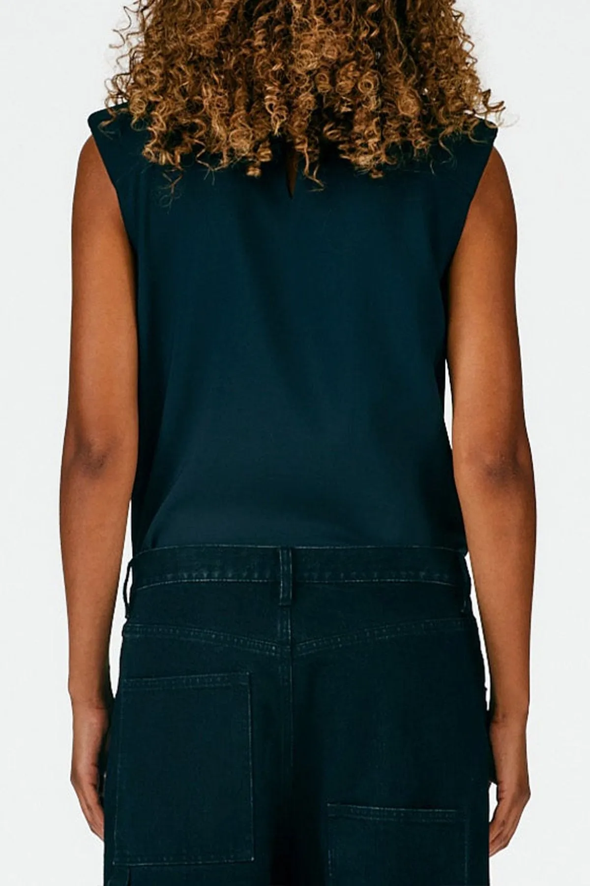 Chalky Drape Padded Shoulder Sleeveless Top in Black