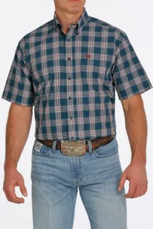 CLMTW1111400-XXL-Teal Shirt Cinch Mens S/S Plaid