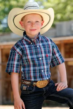 CLMTW7140027 Cinch Boys S/S Plaid Shirt