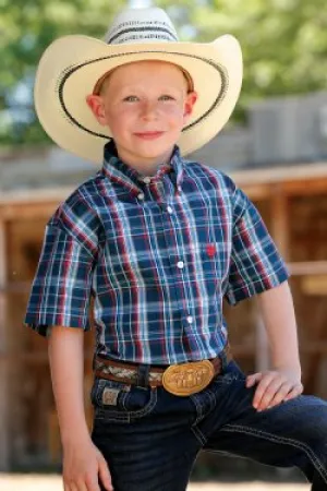 CLMTW7140027 Cinch Boys S/S Plaid Shirt