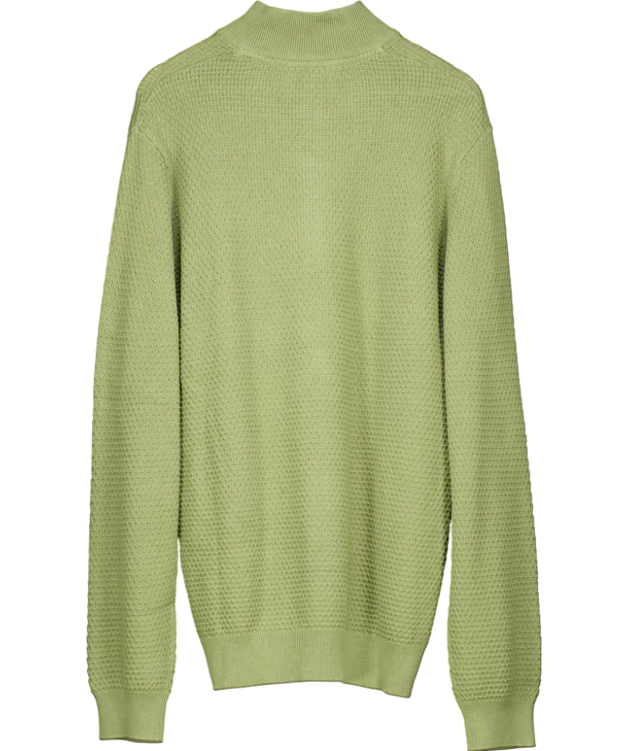 Crew Clothing Artichoke Green Organic Cotton Half Zip Logo Jumper UK S