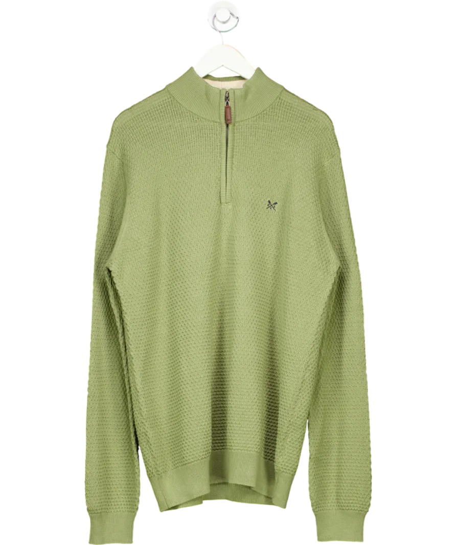 Crew Clothing Artichoke Green Organic Cotton Half Zip Logo Jumper UK S