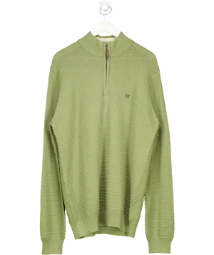 Crew Clothing Artichoke Green Organic Cotton Half Zip Logo Jumper UK S