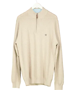 Crew Clothing Beige Organic Cotton Half Zip Logo Jumper UK XXL
