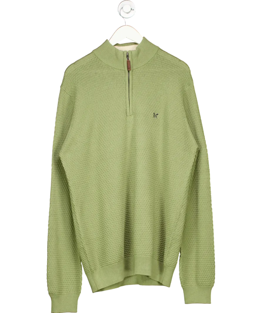 Crew Clothing Green Organic Cotton Half Zip Logo Jumper UK M