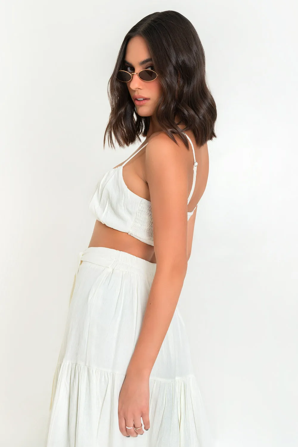 Crop top plisado de tirantes