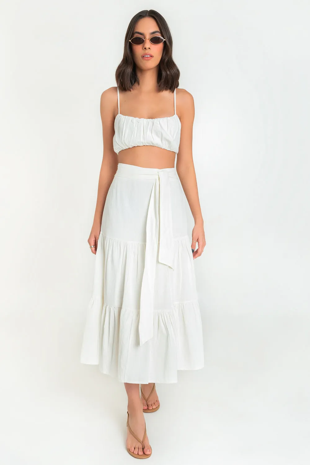 Crop top plisado de tirantes
