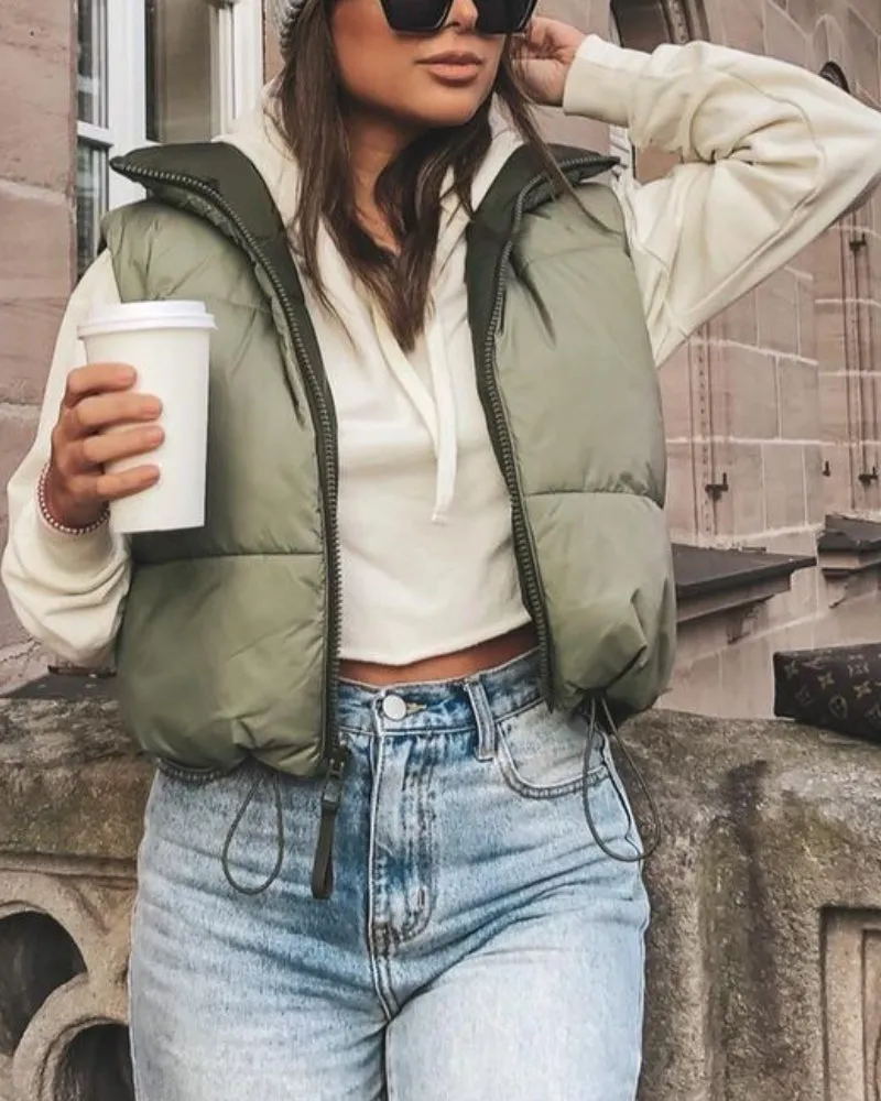Double Side High Collar Camis Tank Tops Jacket Outerwear