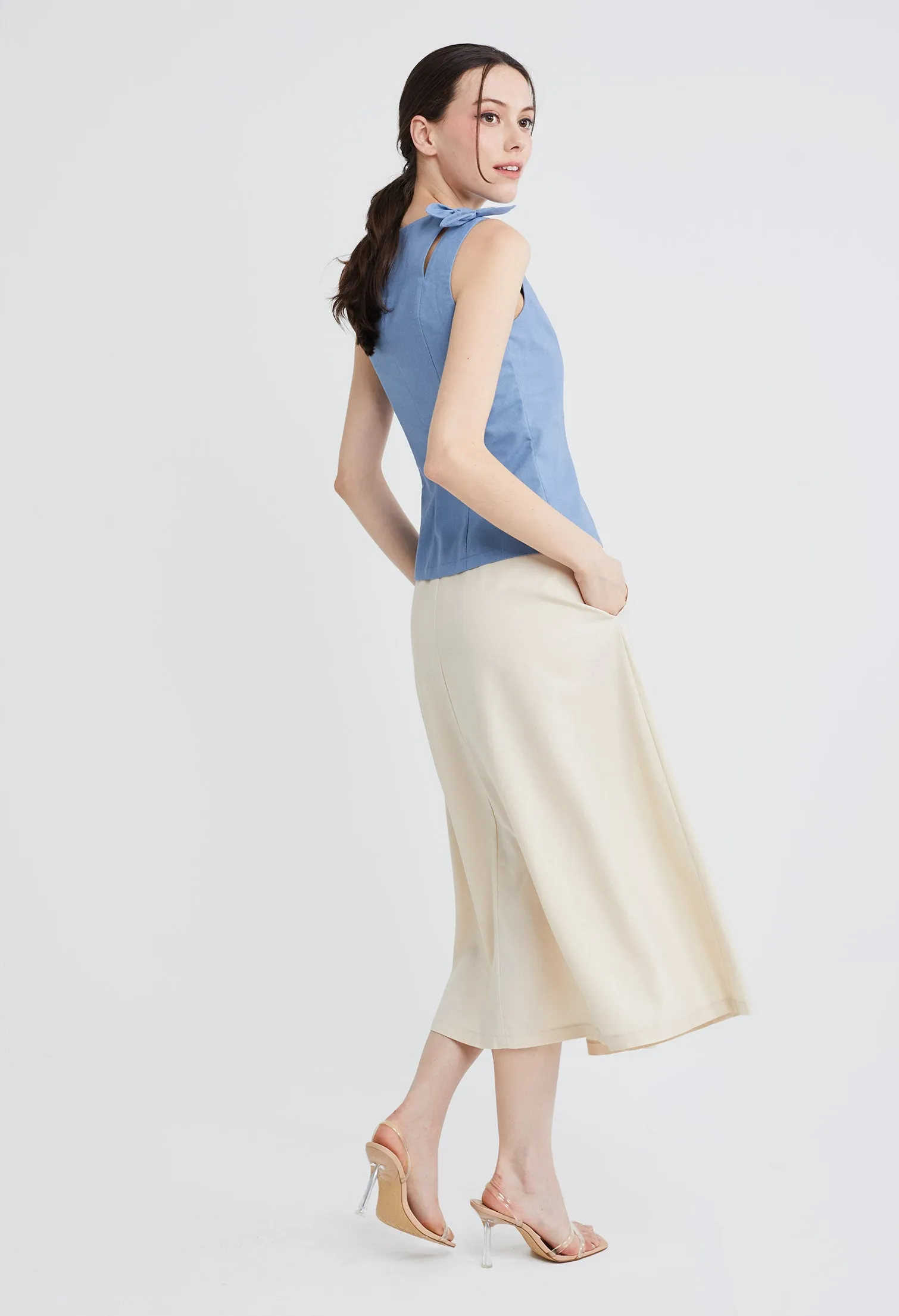Dual Strap Linen Bow-tie Tank Top