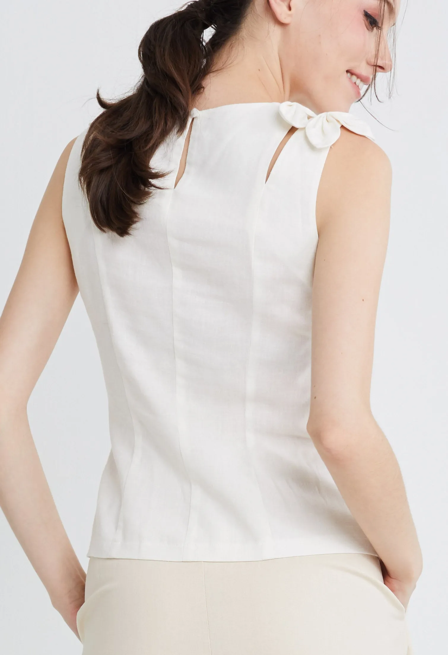 Dual Strap Linen Bow-tie Tank Top