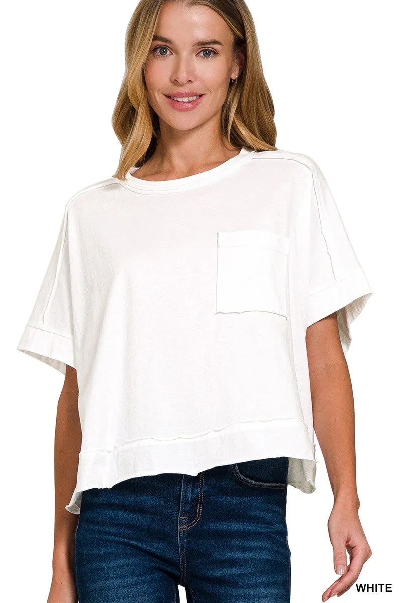 EXPOSED SEAM OVERSIZED CROP BOX TEE