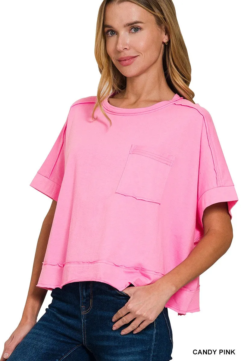EXPOSED SEAM OVERSIZED CROP BOX TEE