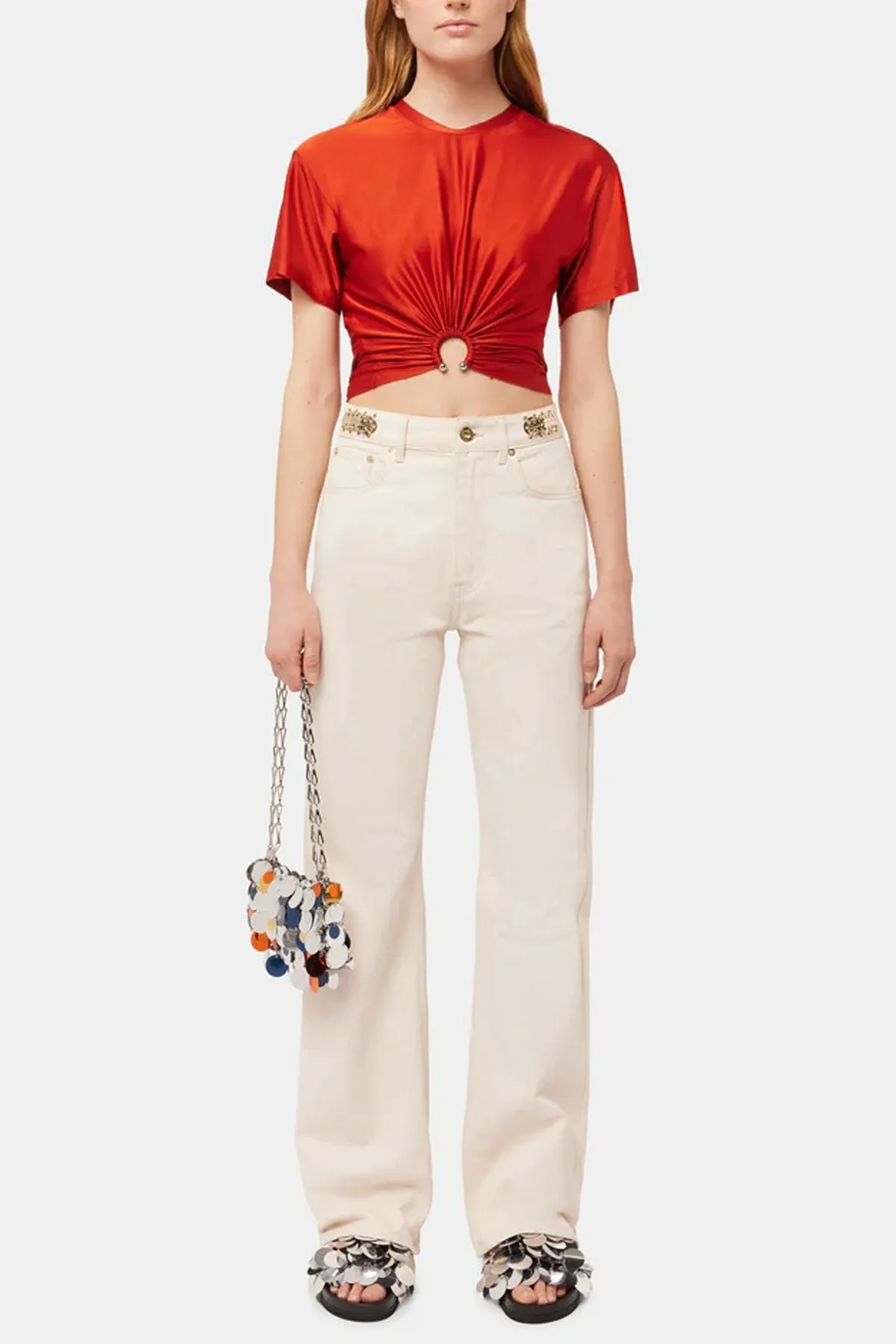 Gathered Short-Sleeve T-Shirt in Paprika