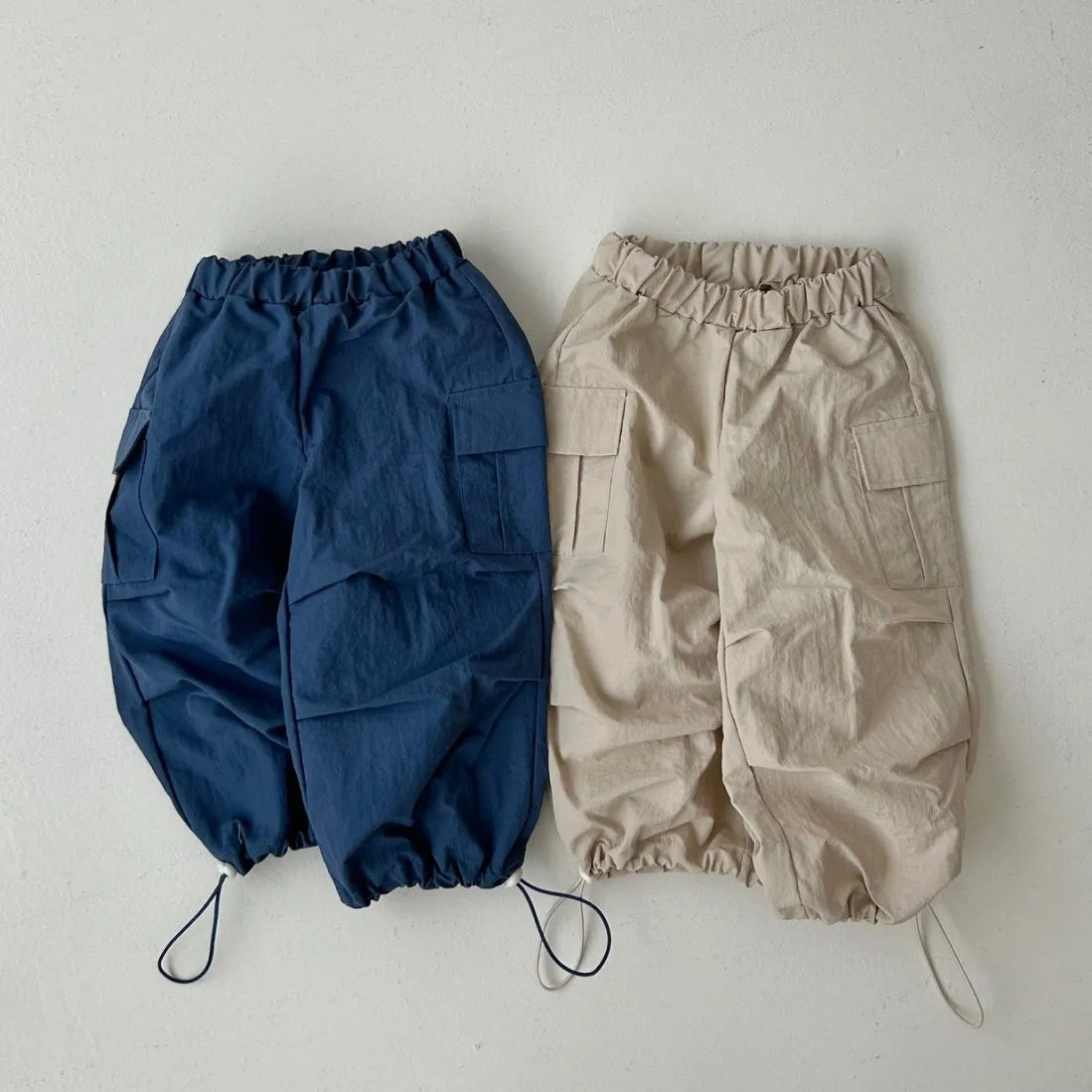 Girls & Boys Parachute Cargo Pants - Beige