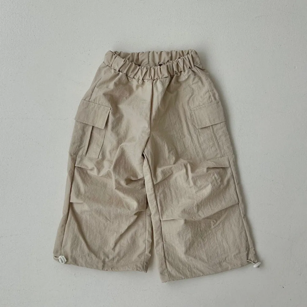 Girls & Boys Parachute Cargo Pants - Beige