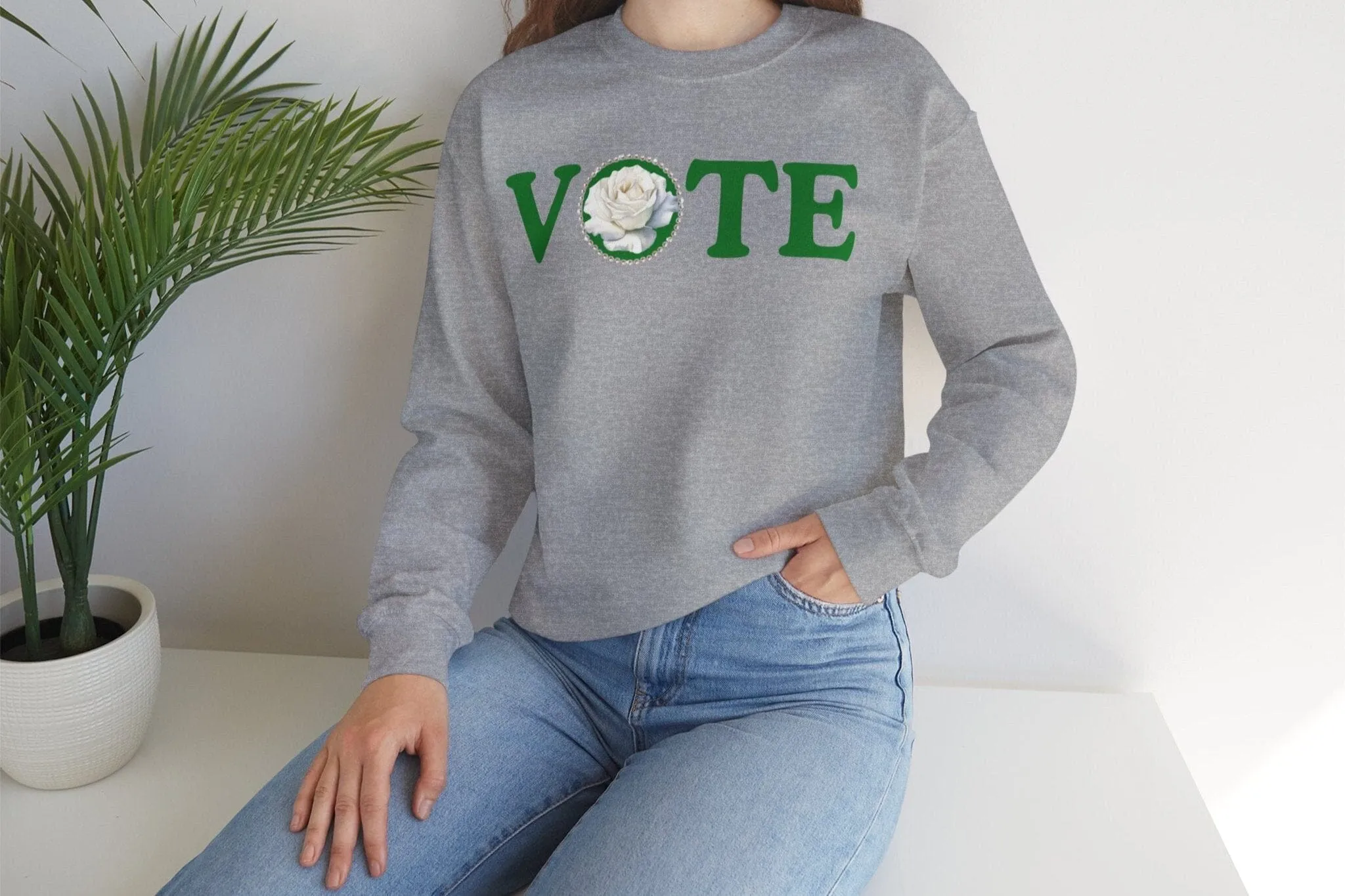 Green and White The Links Vote Crewneck Sweatshirt