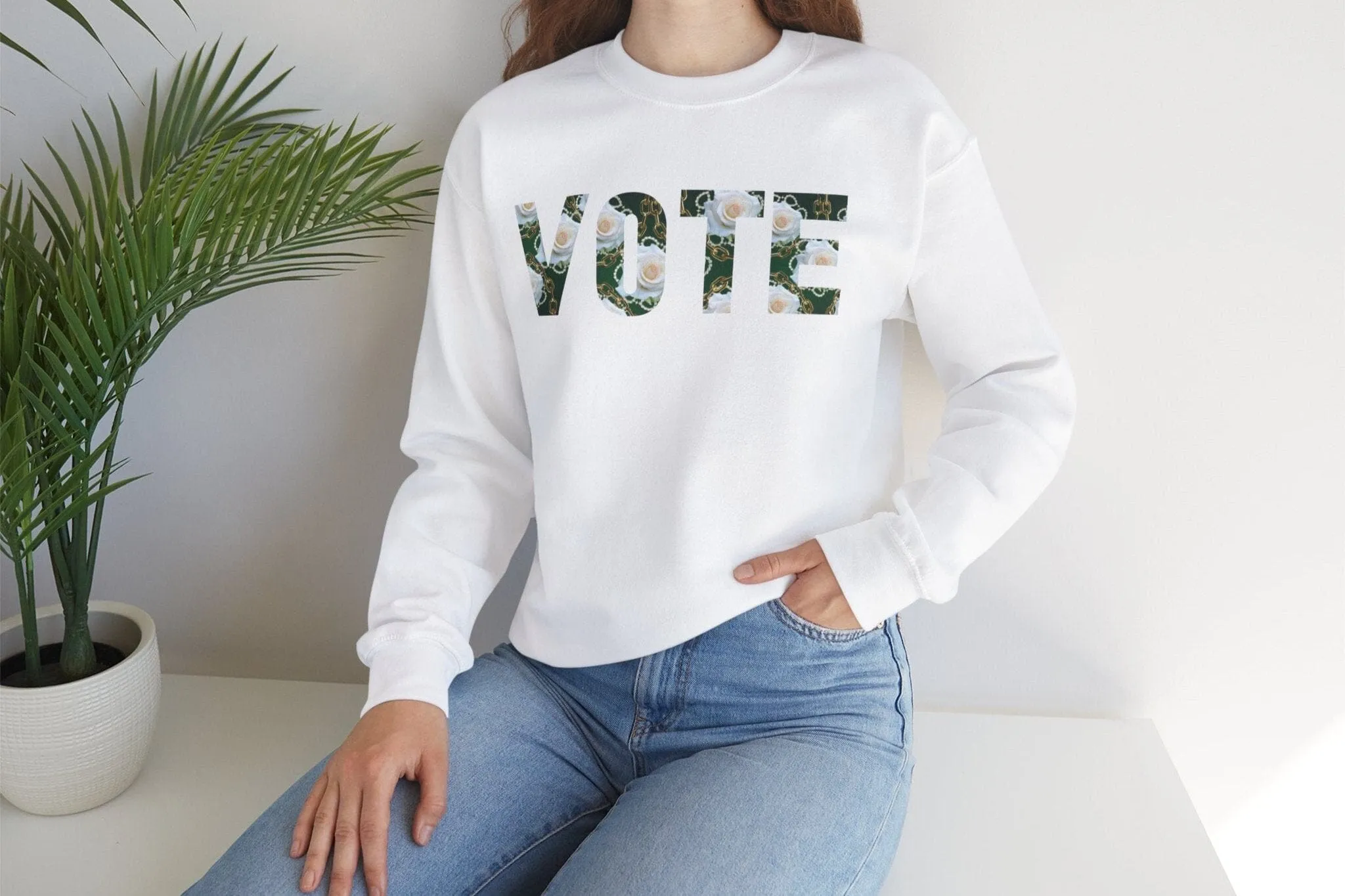 Green and White The Links Vote Crewneck Sweatshirt