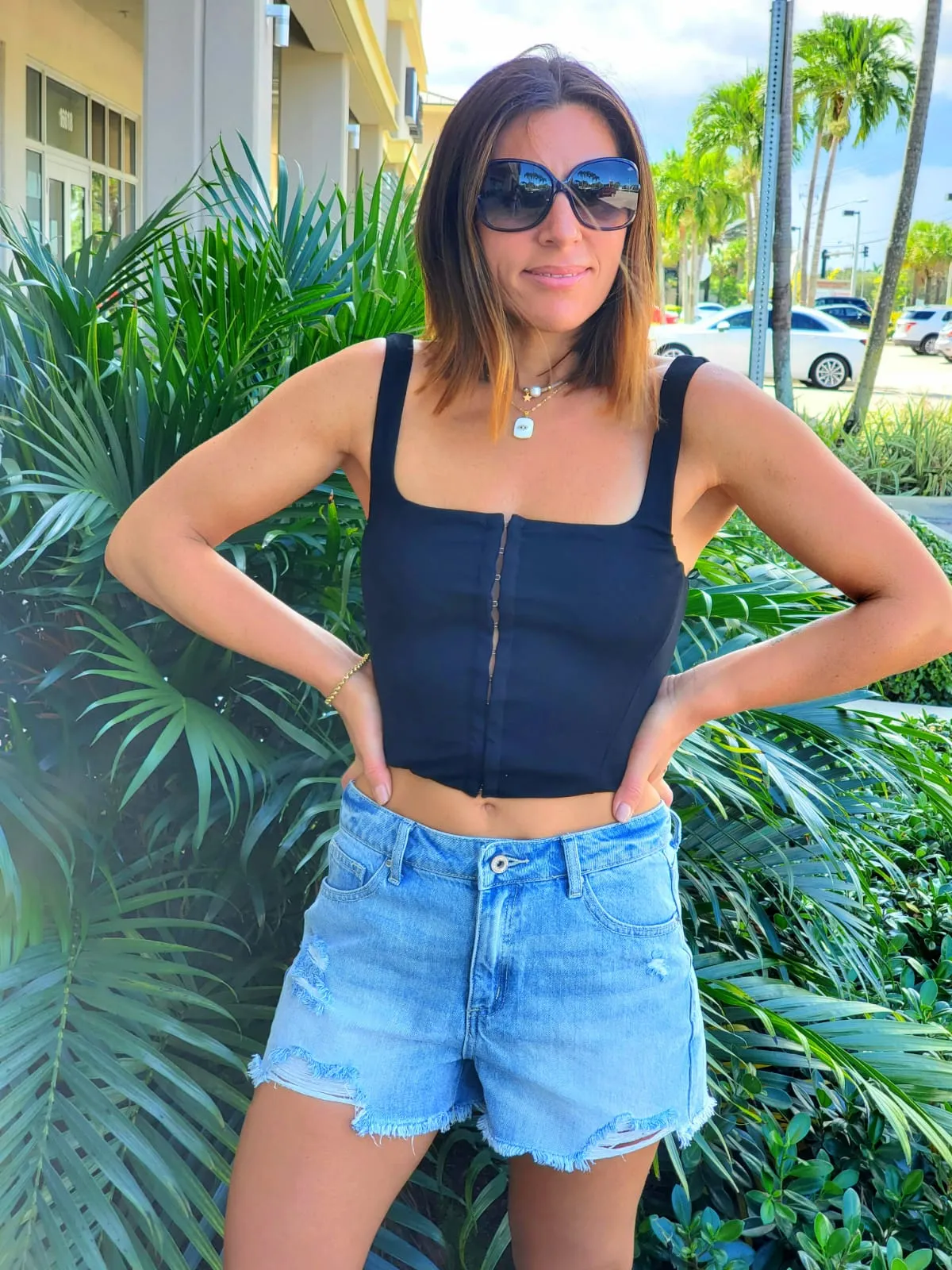 Hook and Eye Solid Color Crop Top