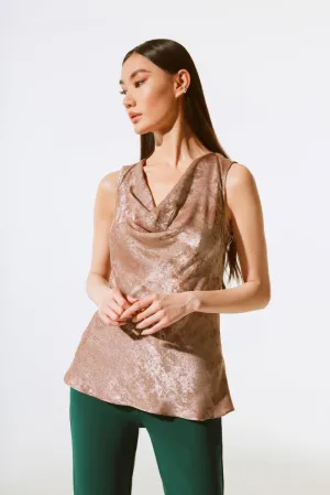 Joseph Ribkoff Beige/Gold Cowl Neck Sleeveless Satin Tank Top 243767