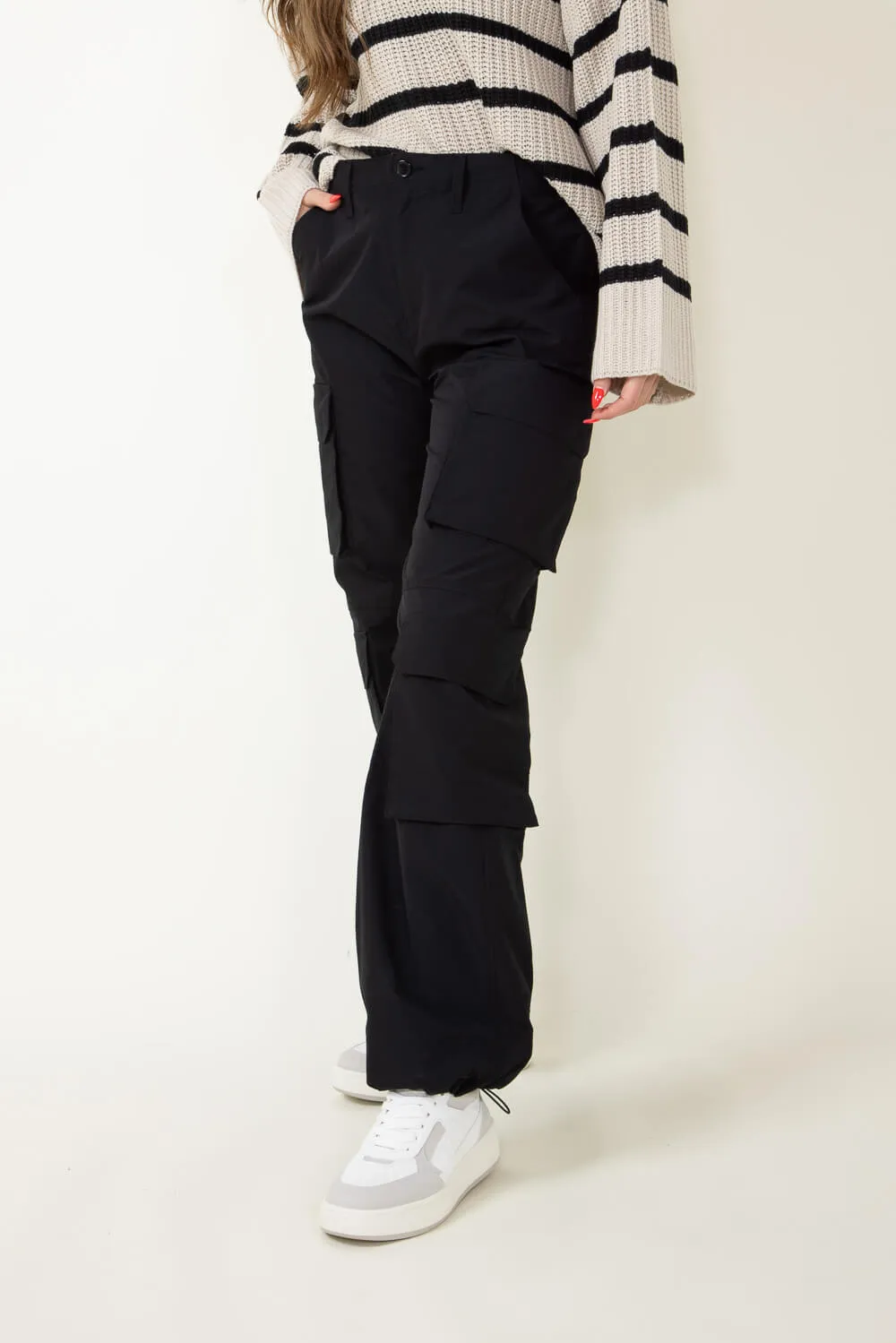 Love Tree Baggy Cargo Pants for Women in Black | 6870PN-BLACK