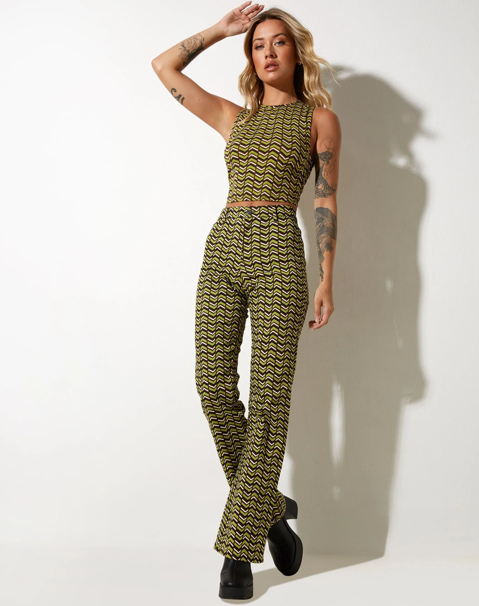 Maci Crop Top in Chevron Green