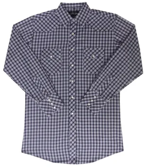 Men's Western Shirt: White Horse Plaid Purple Black White