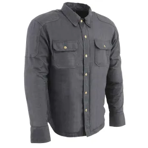 MPM1622 Men's Black Flannel Biker Shirt with CE Approved Armor - Reinforced w/ Aramid Fibers