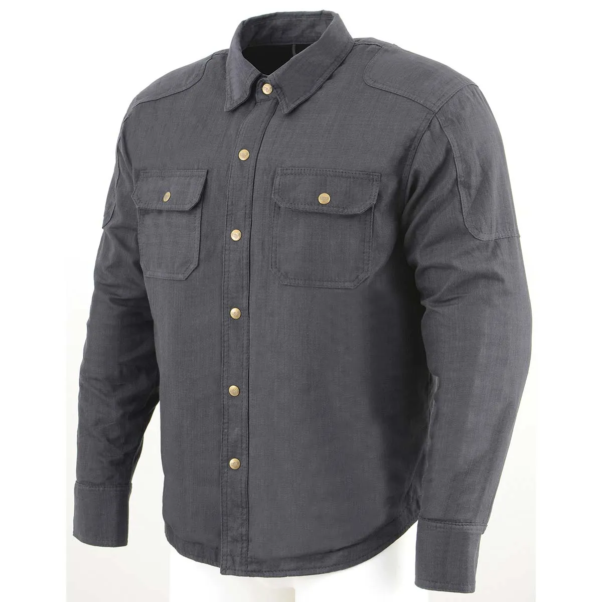 MPM1622 Men's Black Flannel Biker Shirt with CE Approved Armor - Reinforced w/ Aramid Fibers