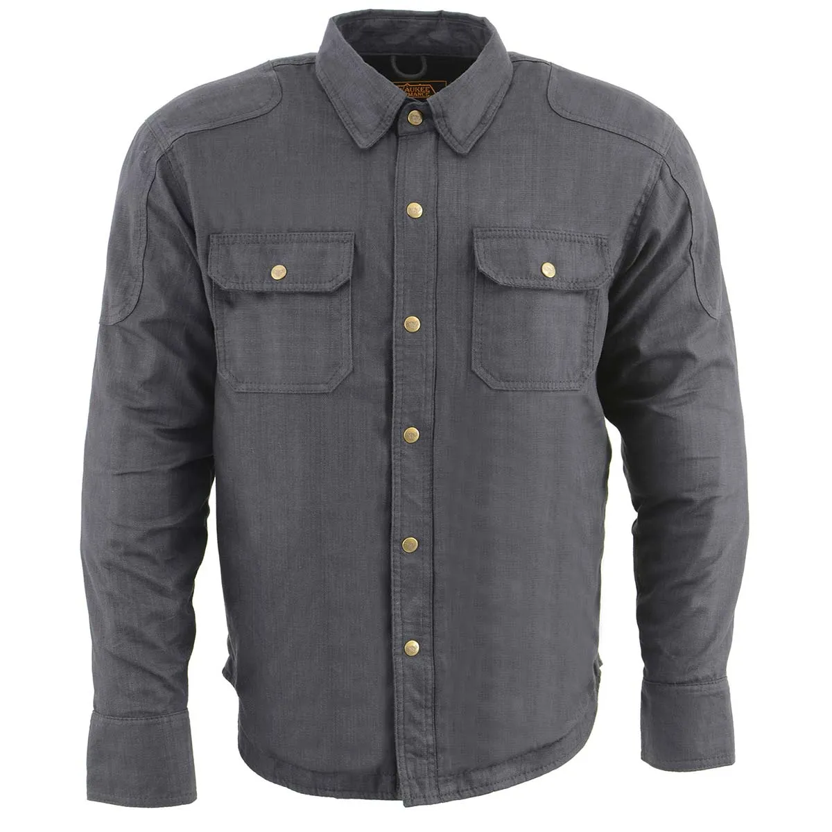 MPM1622 Men's Black Flannel Biker Shirt with CE Approved Armor - Reinforced w/ Aramid Fibers