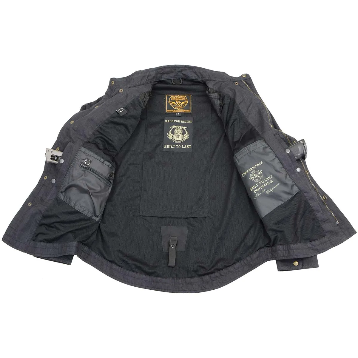 MPM1622 Men's Black Flannel Biker Shirt with CE Approved Armor - Reinforced w/ Aramid Fibers