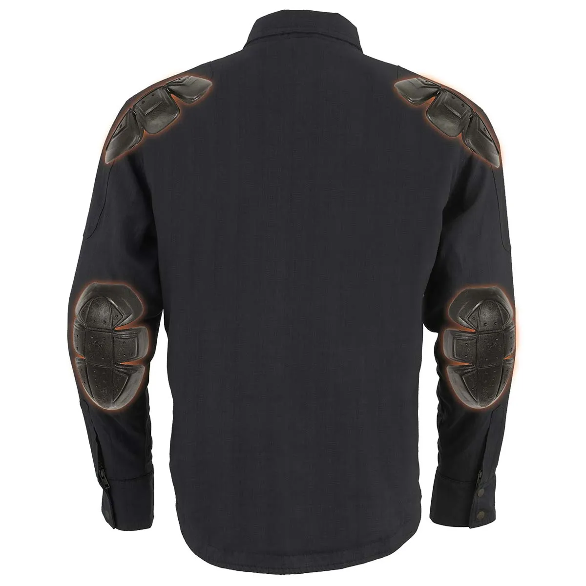 MPM1622 Men's Black Flannel Biker Shirt with CE Approved Armor - Reinforced w/ Aramid Fibers